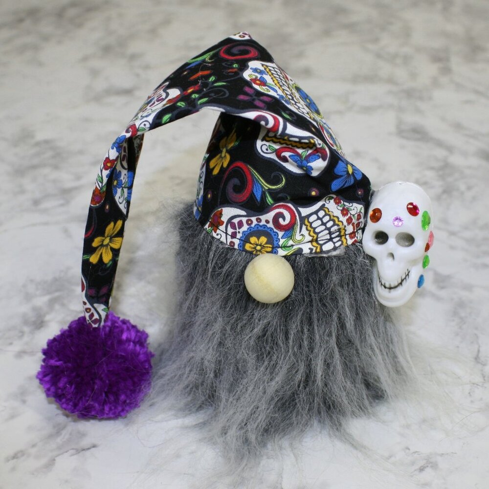 HAND CRAFTED Gnome Sugar Skulls Air Freshener Cover Halloween Decor Grey